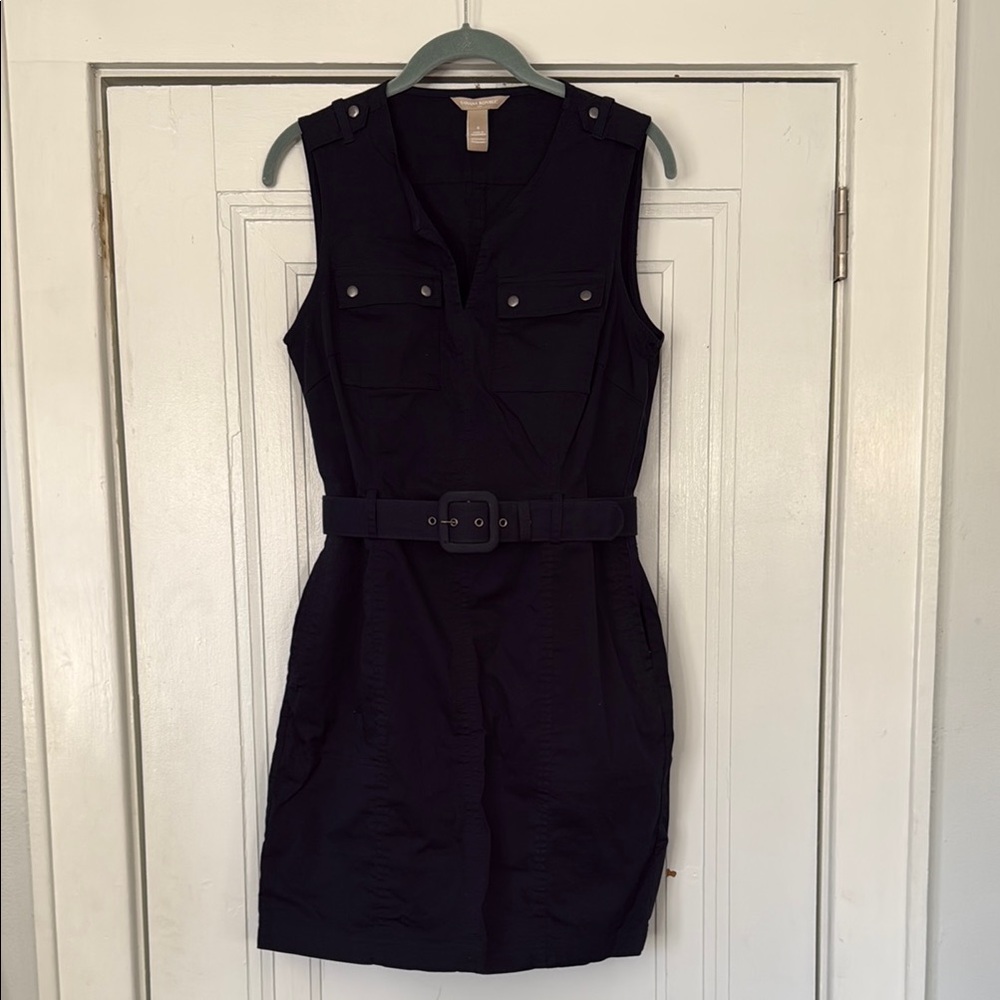 Navy Sleeveless Belted Dress